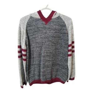 Gray and Red Varsity V-Neck Sweater